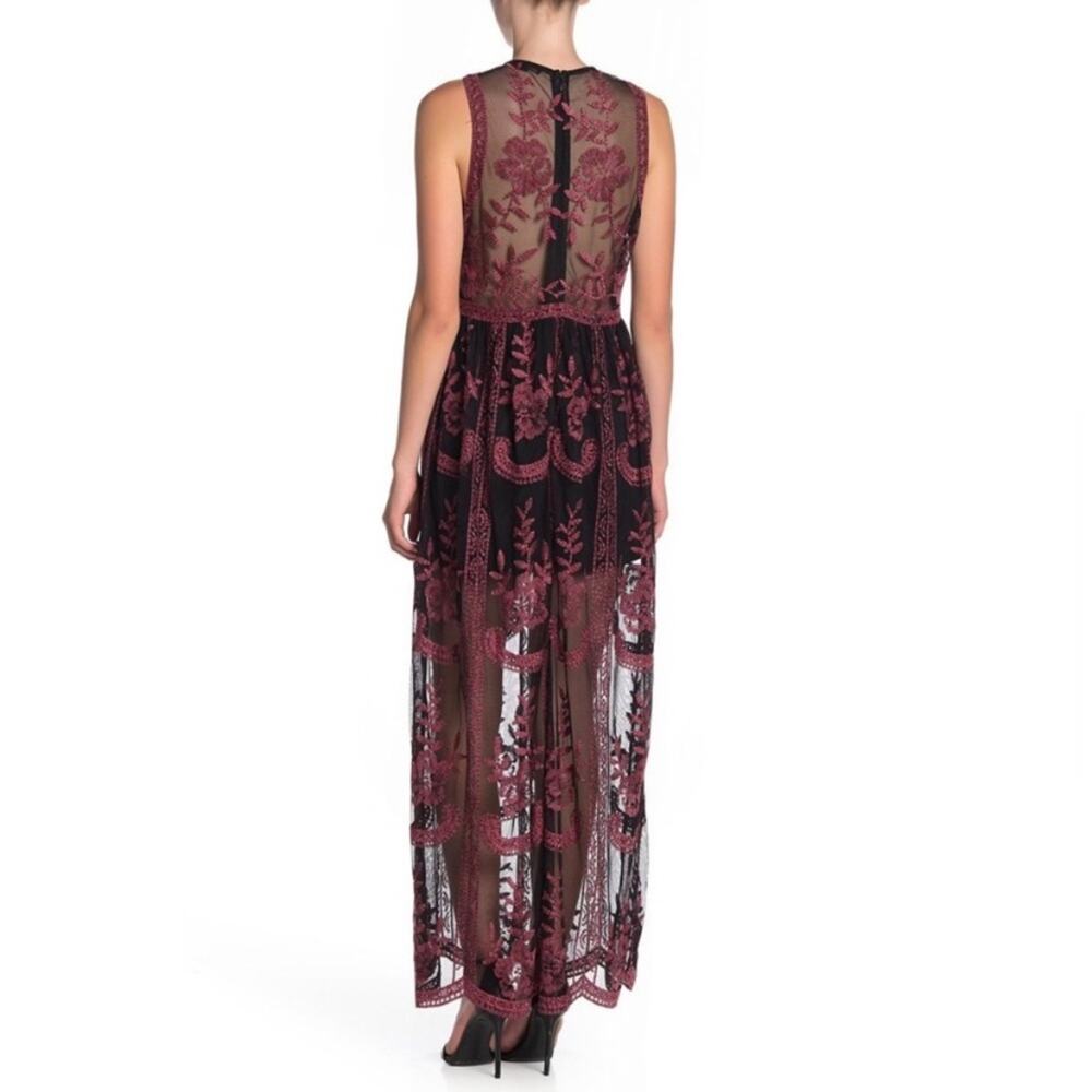 Honey punch Lace embroidered maxi halter sheer overlay dress NEW Small - Picture 5 of 12